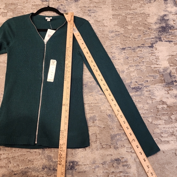 NWT GUESS Malina Green Ribbed Zip Front Long Sleeve Sweater Size XL - Picture 3 of 16